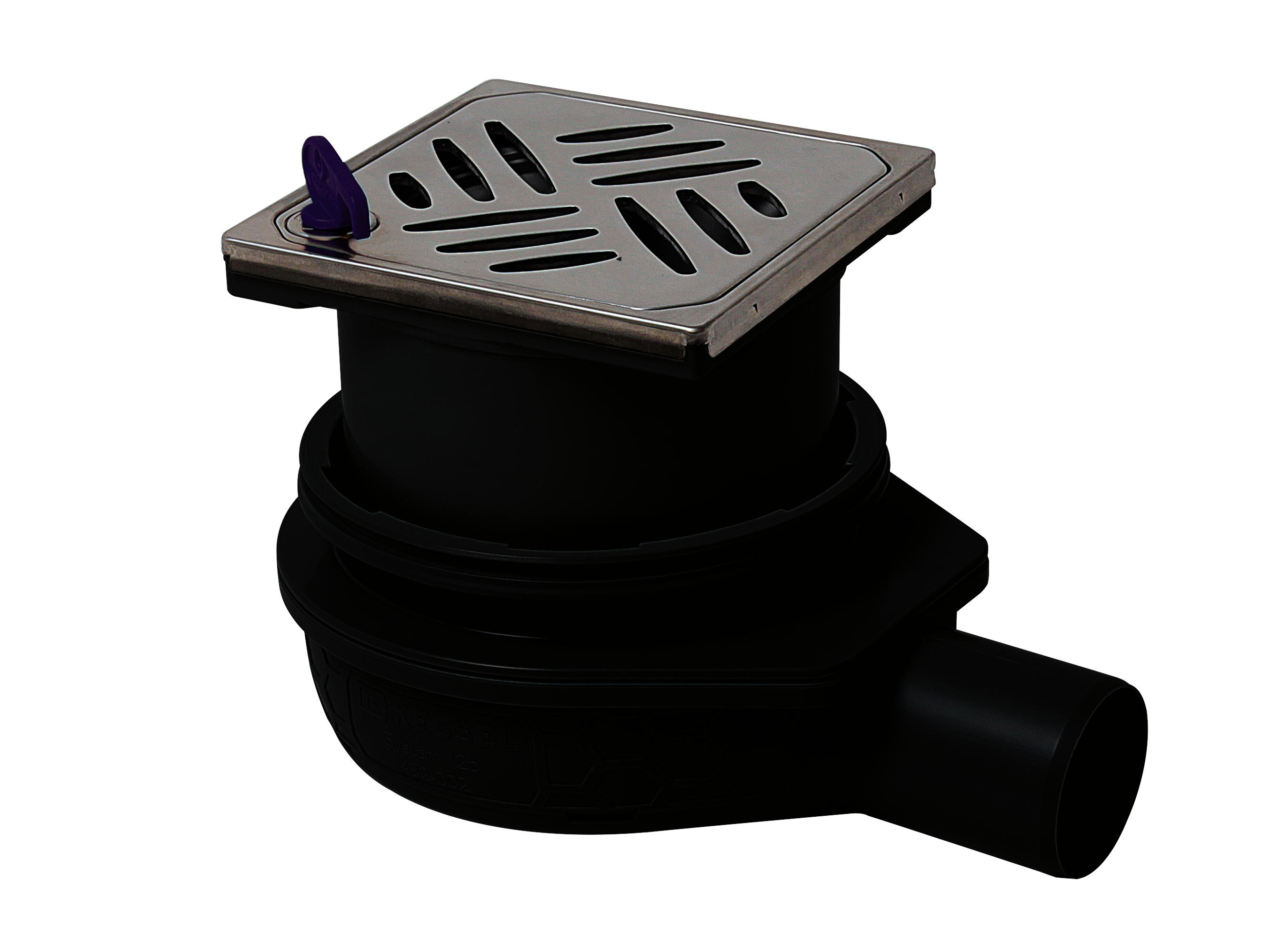 The Ultraflat 79 bathroom drain, DN 50, with a Kessel design cover, Lock & Lift locking system and Megastop